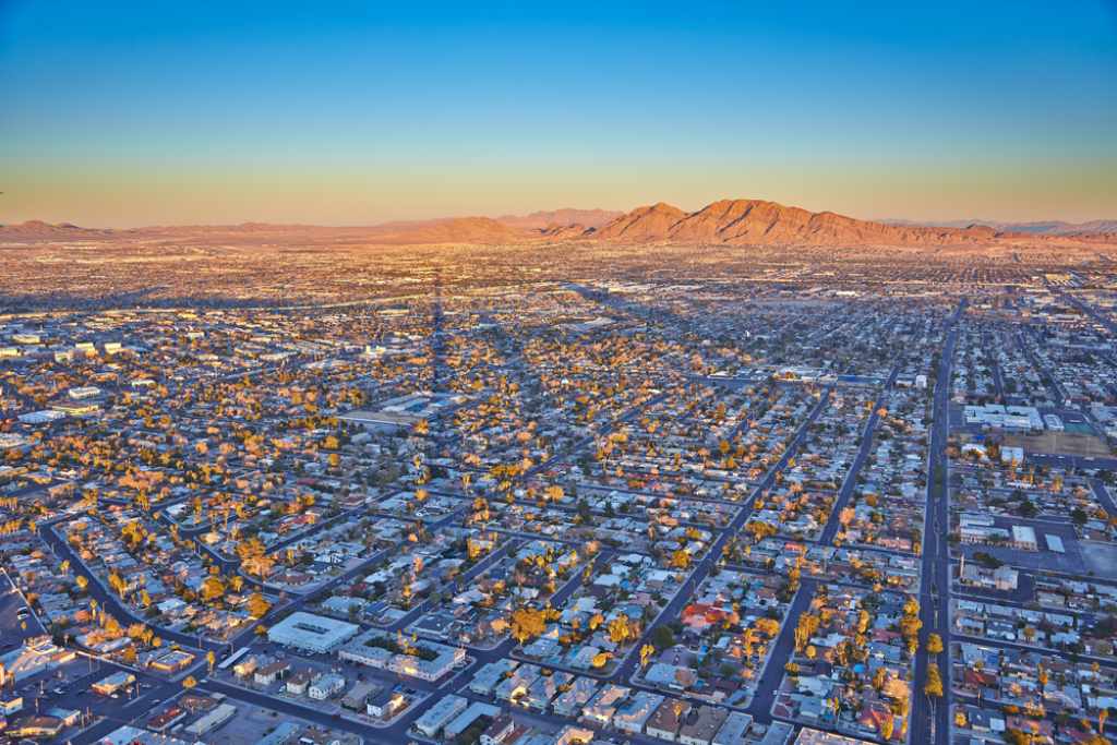 An aerial view of Newport at sunset 